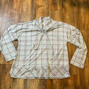 Company By Ellen Tracy Cowl Neck Plaid Long Sleeve Top Women's XL Pink Gray